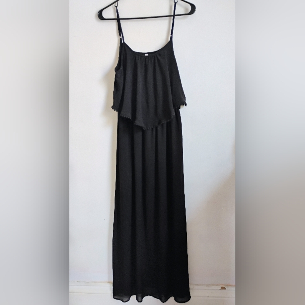 Xhilaration | Black Spaghetti Strap Ruffle Maxi Dress | M | NWOT